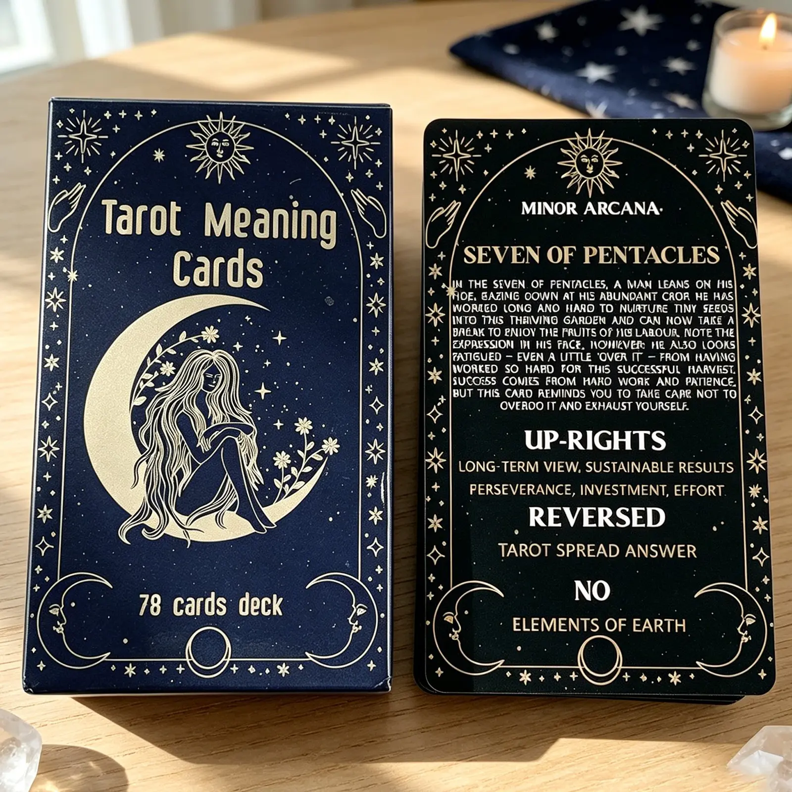 Moon Girl Star Night Tarot Cards, 78-Piece Set for Beginners, Deep Blue Space Theme, Gold Moon & Stars, Meditation & Divination Game