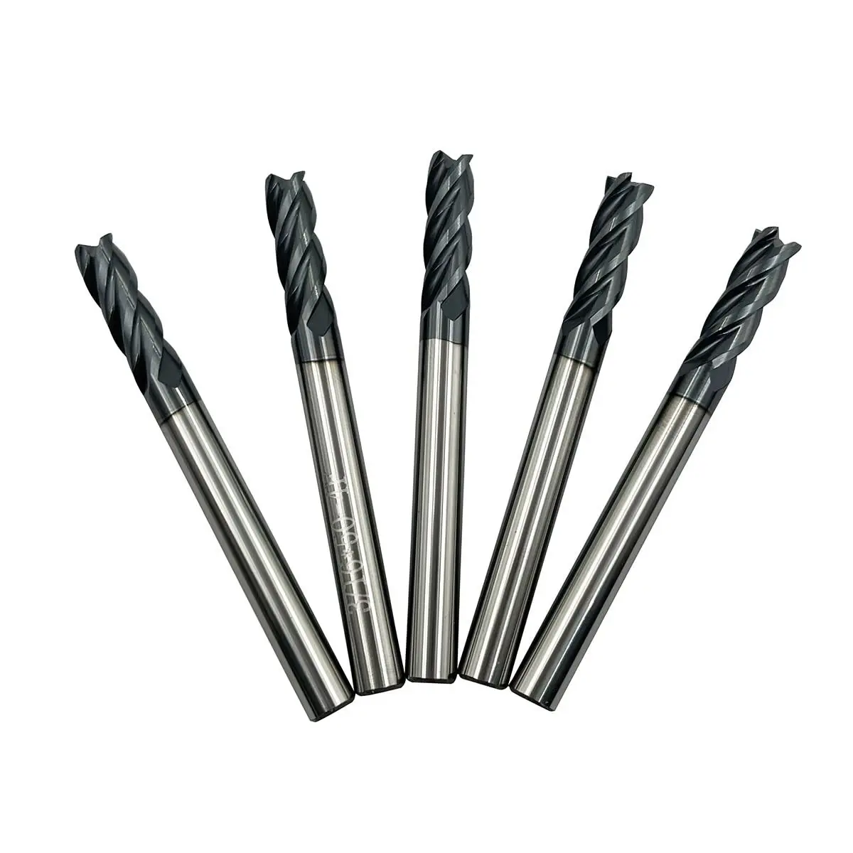 5PCS Carbide Square End Mill Bits Set, 3/16 in Milling Cutter for Alloy Steels/Hardened Steels, HRC 45 Single End 4 Flute AlTiN Coating