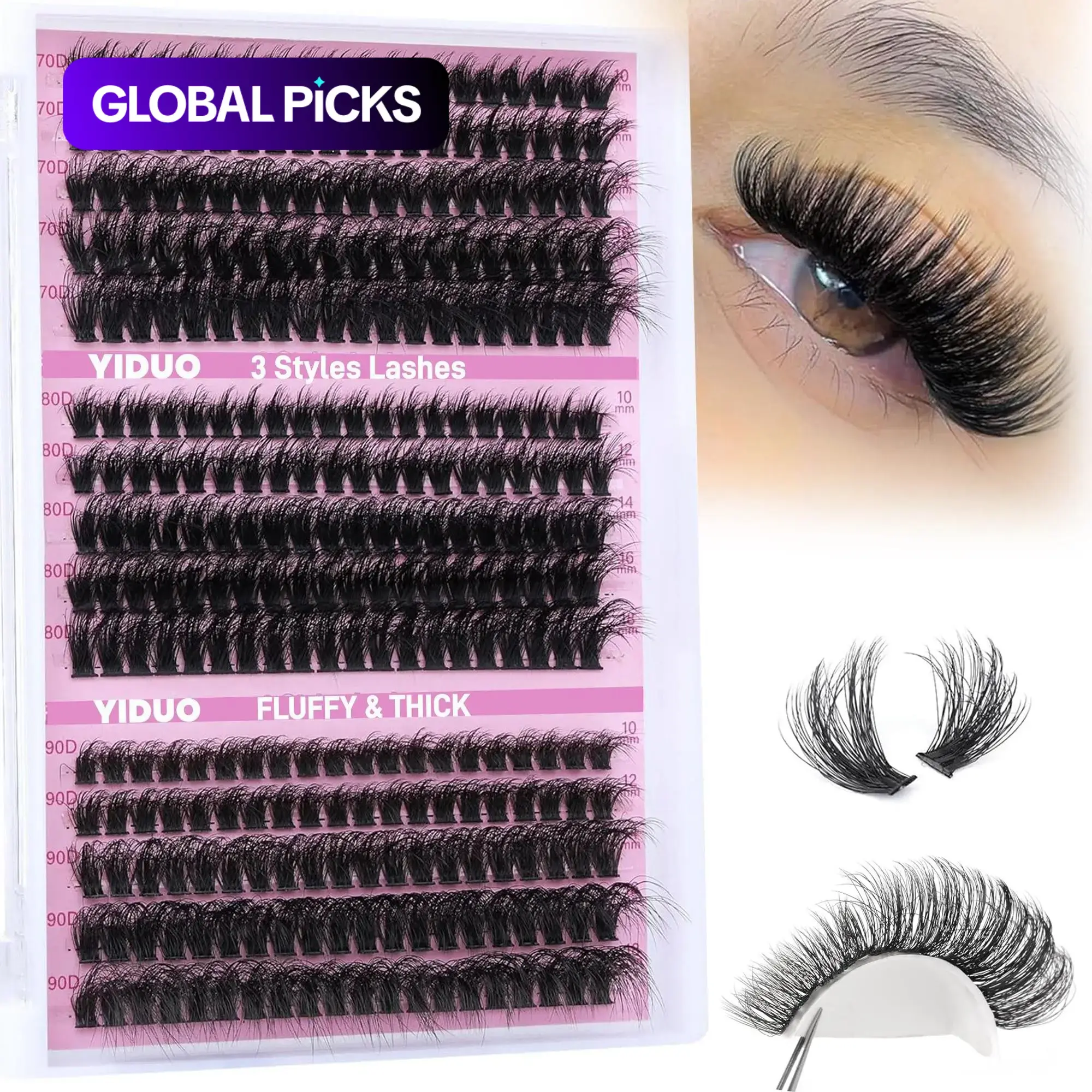 300 pcs Fluffy Thick Cluster Eyelash Extensions, Mixed Length 10-18 mm Individual DIY Lash Clusters for At-Home Use, Voluminous False Eyelashes Professional Curl Cluster Lashes for Women DIY Volume Eyelashes #GLOBAL PICKS