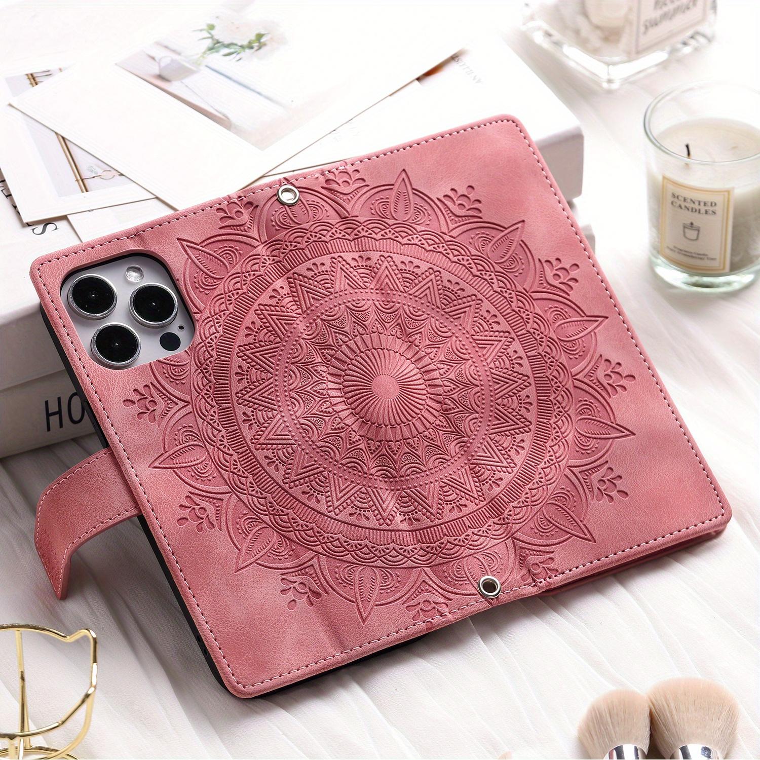 Pu Synthetic Leather Case for Various Iphone Models, Including 17, Air, 16e, 16, 15, 14, 13, 12 Mini, 11 Pro, X, Xs Max, Xr, 8, 7 Plus, Se, 5g From 2023 and 2020, Embossed Flower Design, Wallet with Card Holder