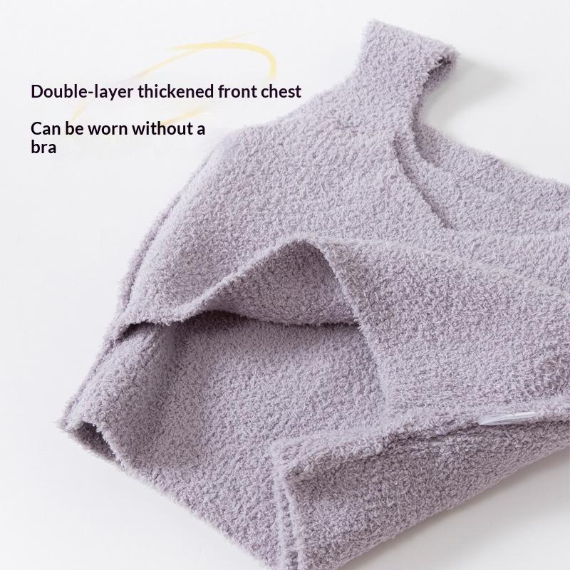 Women's Fuzzy Short Top, Wide Strap Sleeveless Fuzzy Knit Sweater Vest