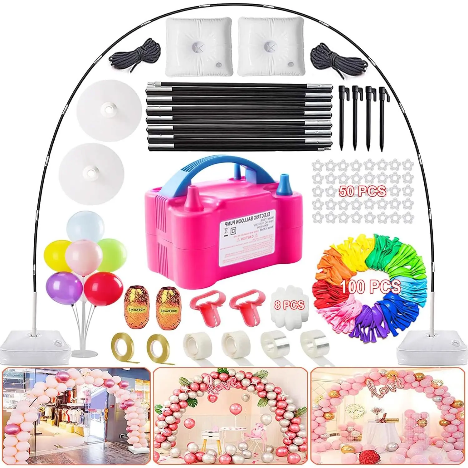 Balloon Arch Kit and Balloon Pump, 9Ft Tall & 10Ft Wide Balloon Arch Stand Kit with Electric Pump, Balloons and Accessories for Birthday, Wedding, Graduation Decoration