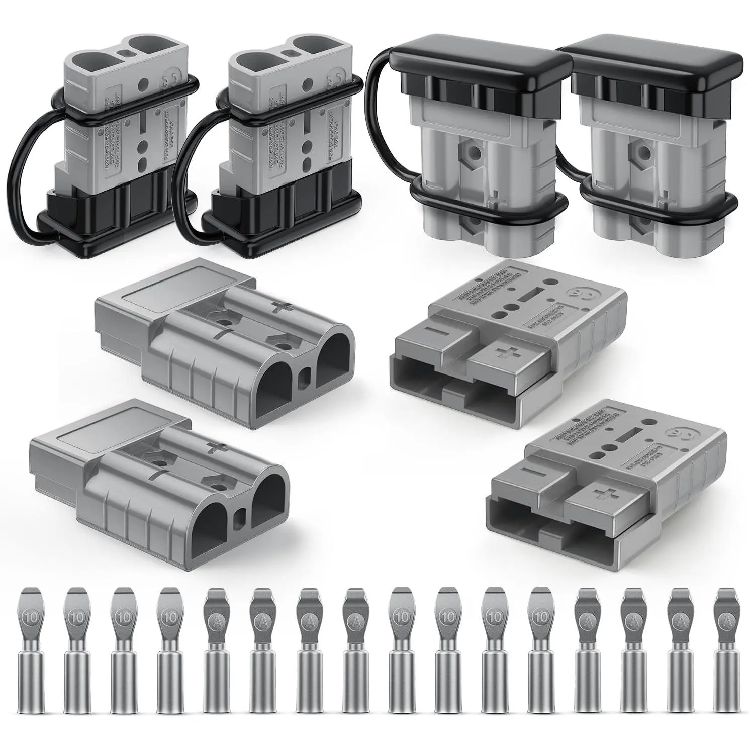 Nilight 50AMP 10AWG Anderson Connector Kit - 8 Plugs, 50a Capacity, 16 x Terminals, 12V-36V Rust-Proof Stainless Steel Flame-Retardant PC Quick Disconnect Wire Harness, Polarity Markings for Car Marine ATV Trailer, 8 X Anderson Connector Plugs