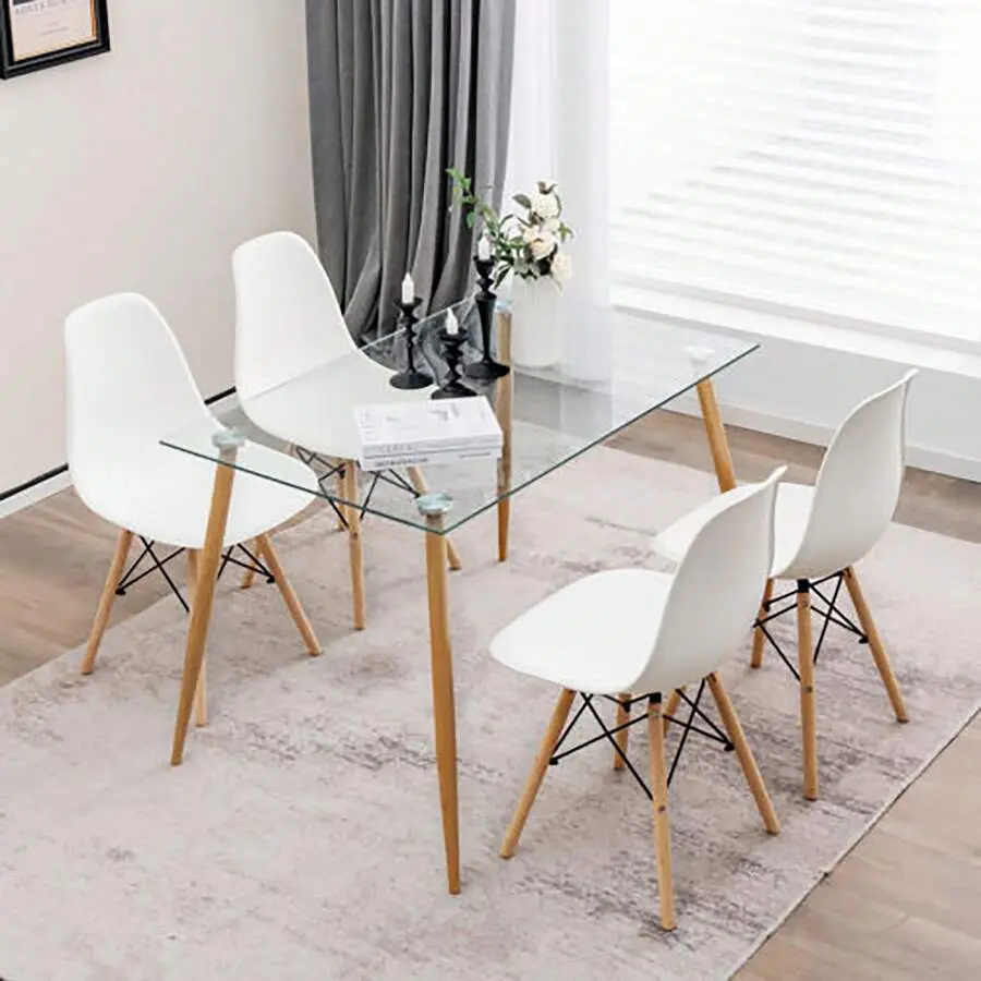 5 Pieces Dining Table Set 4 Rectangle Glass Table & 4 Modern Chairs Home