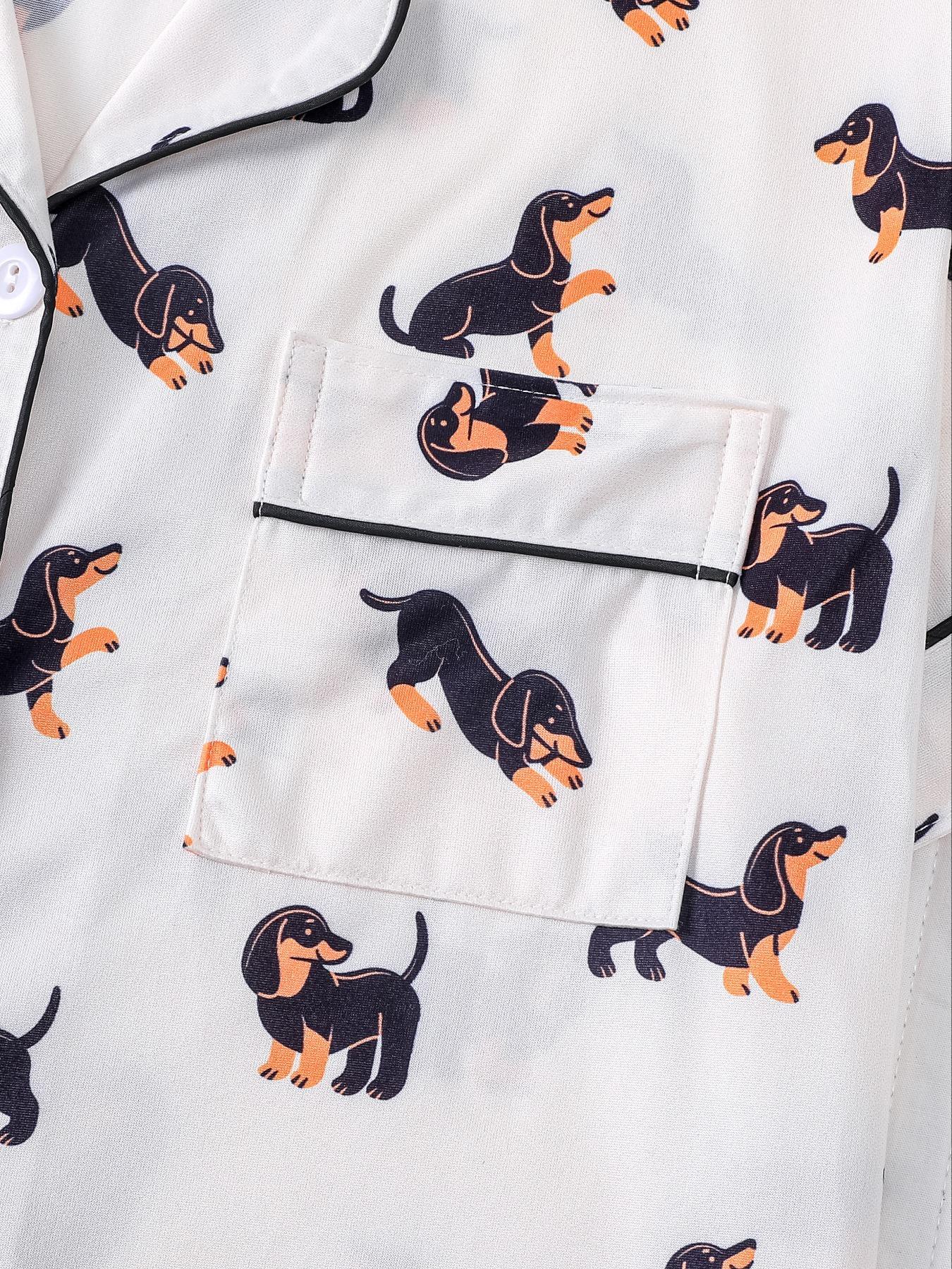Women's Dachshund Print Shirt & Elastic Waist Shorts Pajama Two-piece Set, Casual Comfy Short Sleeve Top & Shorts Loungewear Set, Ladies Sleepwear for Summer, Womenswear