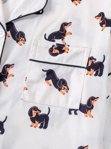 Women's Dachshund Print Shirt & Elastic Waist Shorts Pajama Two-piece Set, Casual Comfy Short Sleeve Top & Shorts Loungewear Set, Ladies Sleepwear for Summer, Womenswear