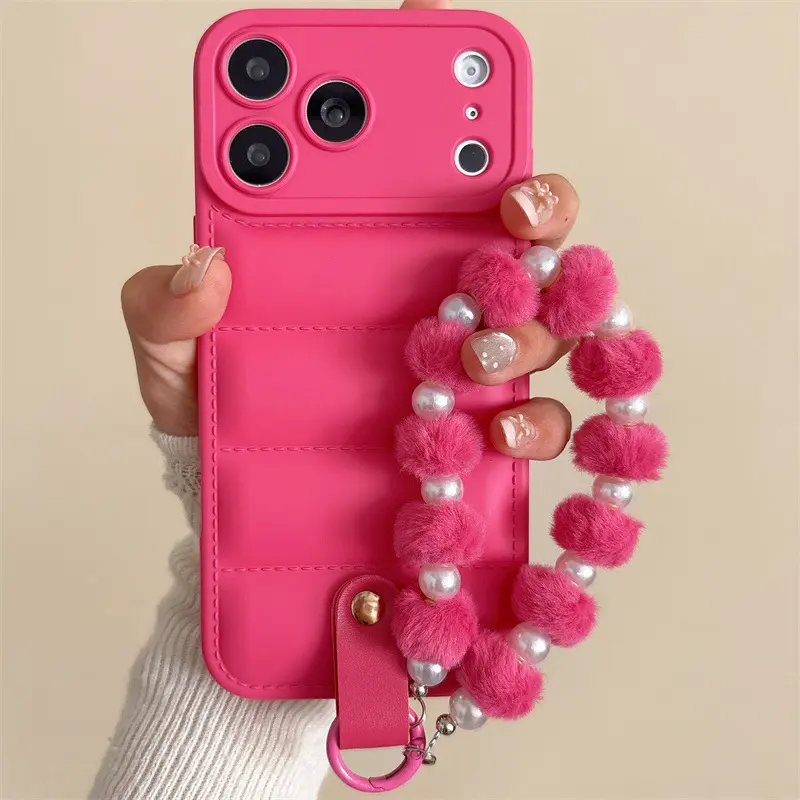 New down jacket-style iPhone 17 phone case with a bracelet