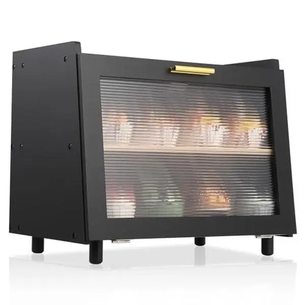 GARVEEDouble Layer Large Bread Box, Bamboo Bread Box for Kitchen Counter, Bread Containerr, Bamboo Bread Storage Container with Acrylic Clear Door, Black