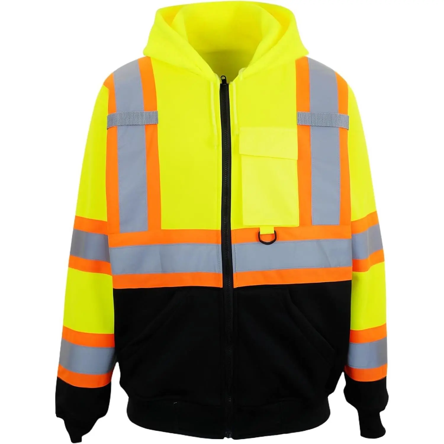 Women's Lightweight Fleece Safety Bomber Jacket - Hi Vis with Reflective Stripes, Hood, Zippered Pockets, Construction Gear, Work Safety Gear