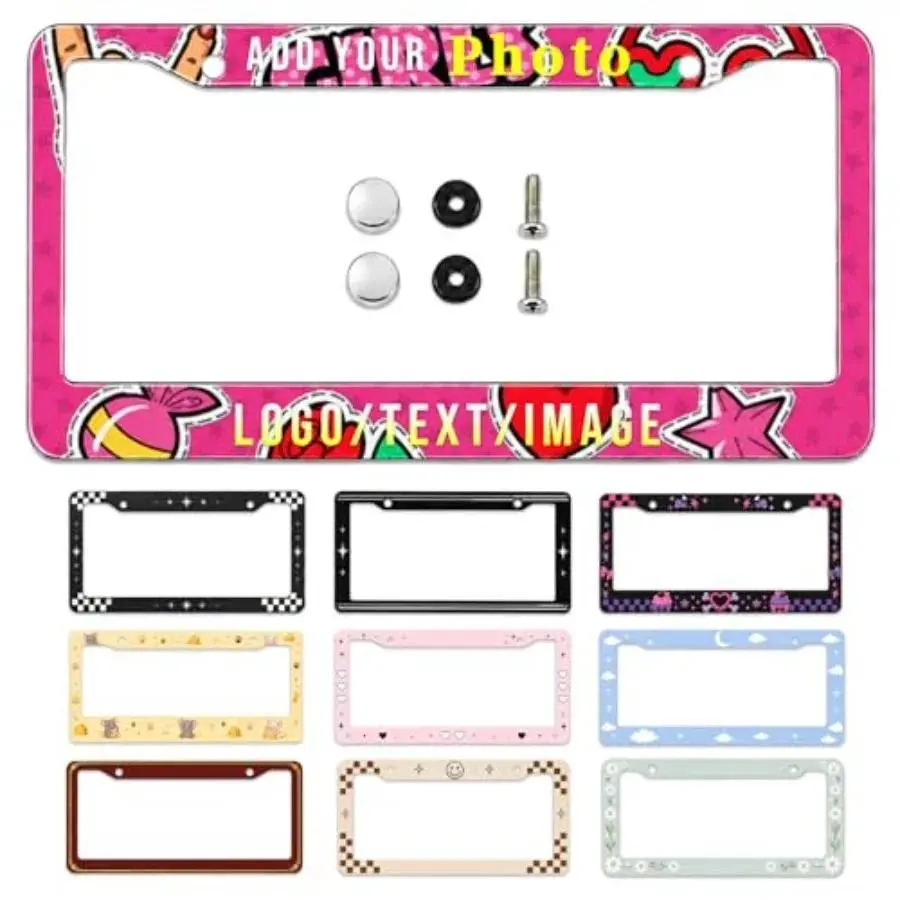 Custom Personalized License Plate Frame Aluminum Metal Car Tag Holder Add Your Custom Text Photo Image Universal Car Accessory Fits Standard US License Plates