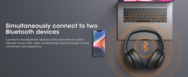 Mokata22 Bluetooth Headphones Over Ear, 90H Playtime, Bluetooth Wireless Headphones, 3 EQ Modes, Built-in HD Mic,  Electronic Headset OverEar comfort wearables Multi-Platform Gaming quiet immersive bass audifonos earpieces- play time Audio Black