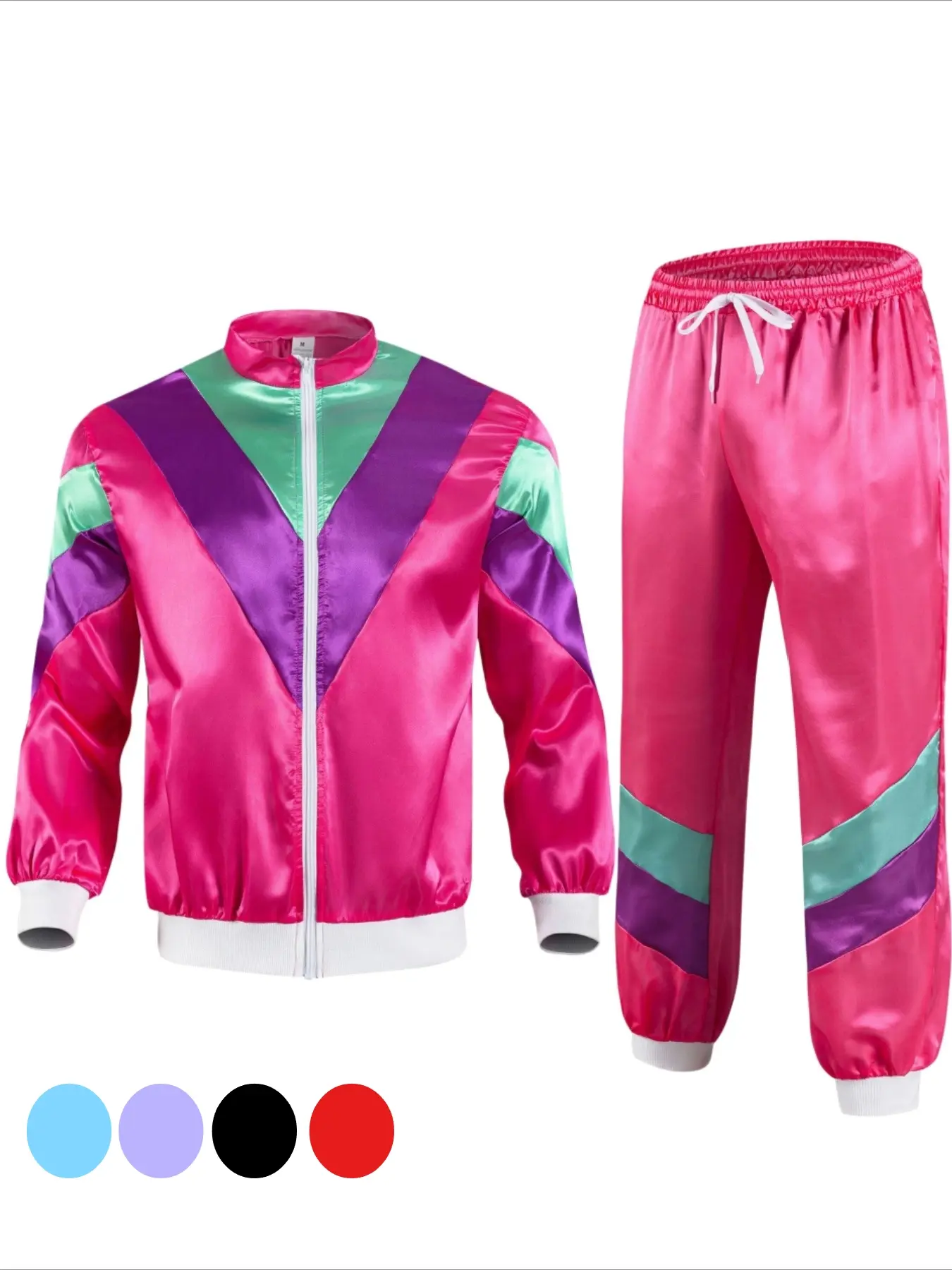 80s Women Tracksuit Set Retro Hip Hop Disco Outfit Color Block Jacket Elastic Waist Pants Set Casual Activewear Sportswear