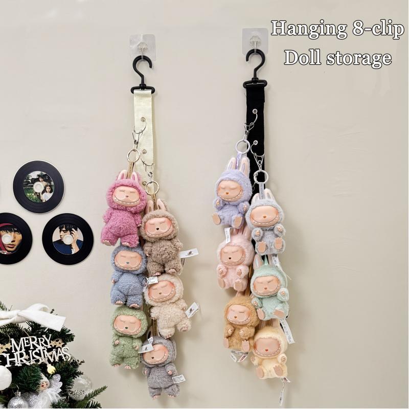 Doll Wall Hanging Storage Rack, Display Shelf Organizer, Stainless Steel Hat Holder with 8 Clips, Holds 16 Baseball Caps, Hat Hooks Storage