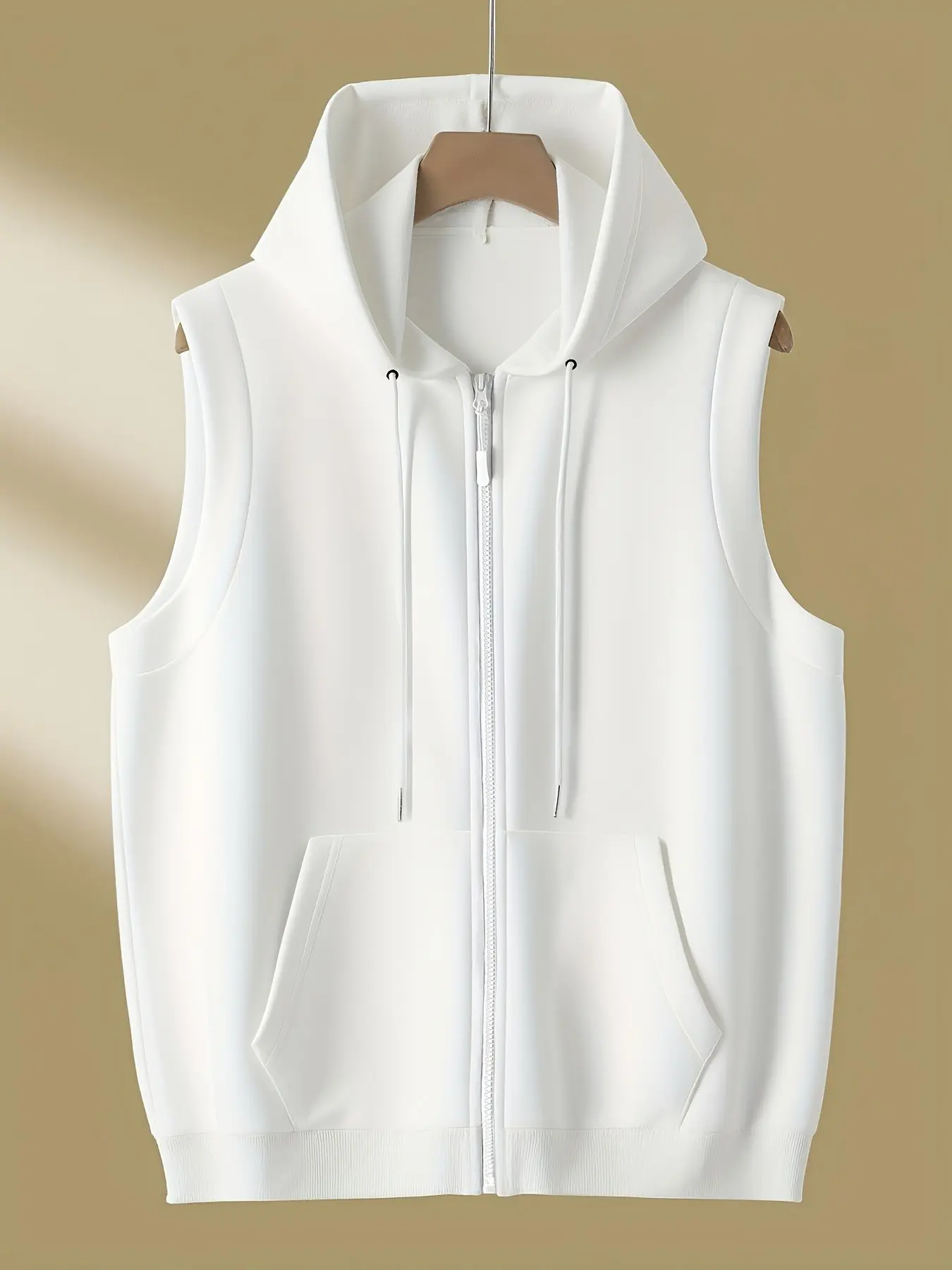 American Vintage Hooded Vest, Loose Fit Slimming Outerwear, Zipper Sleeveless Jacket, Basic Hooded Tank, Street Style Sleeveless Hoodie