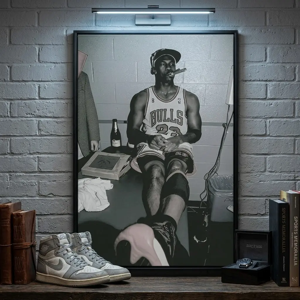 Michael Jordan Cigar Celebration Poster |   Iconic NBA Champion Art |   Chicago Bulls # 23 Wall Decor sports fan wall decor sports tribute poster Sports moment poster canvas wall art print room decor gift stadium wall decor