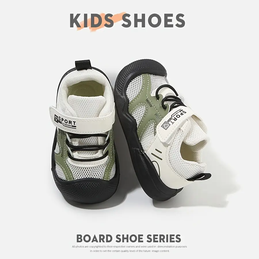 Kids' Minimalist Casual Mesh Panel Board Shoes - Round Toe, Rounded Edging, Hook Closure, Boys' Trainers for Casual Wear