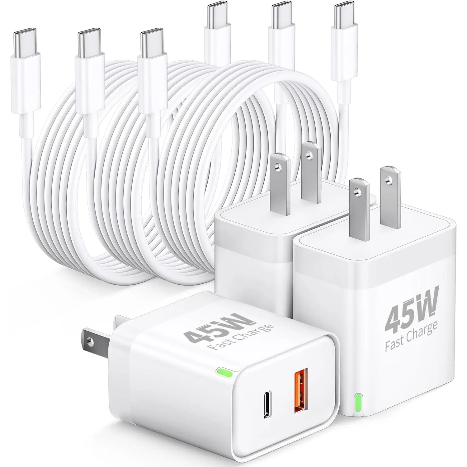 45W  Charger for  17 Pro Max/17/Air/17e/16/16 Pro Max/Plus, iPad Pro 13/12.9/11 inch, iPad 11th/Air 5, Mini 7/6th, 3 Pack 45W USB C Charger Type C   Block + 6FT USB-C to C