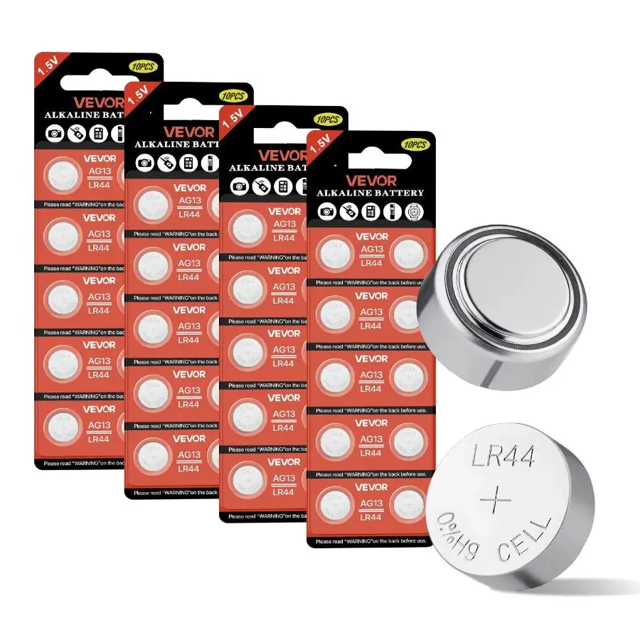 VEVOR LR44/AG13 Alkaline Button Cell Batteries, 40-Count 1.5V Non-Mercury Lithium Electronic Digital Batteries (357, 303, SR44 Equivalents) for Remote Controls, Heart Rate Monitors