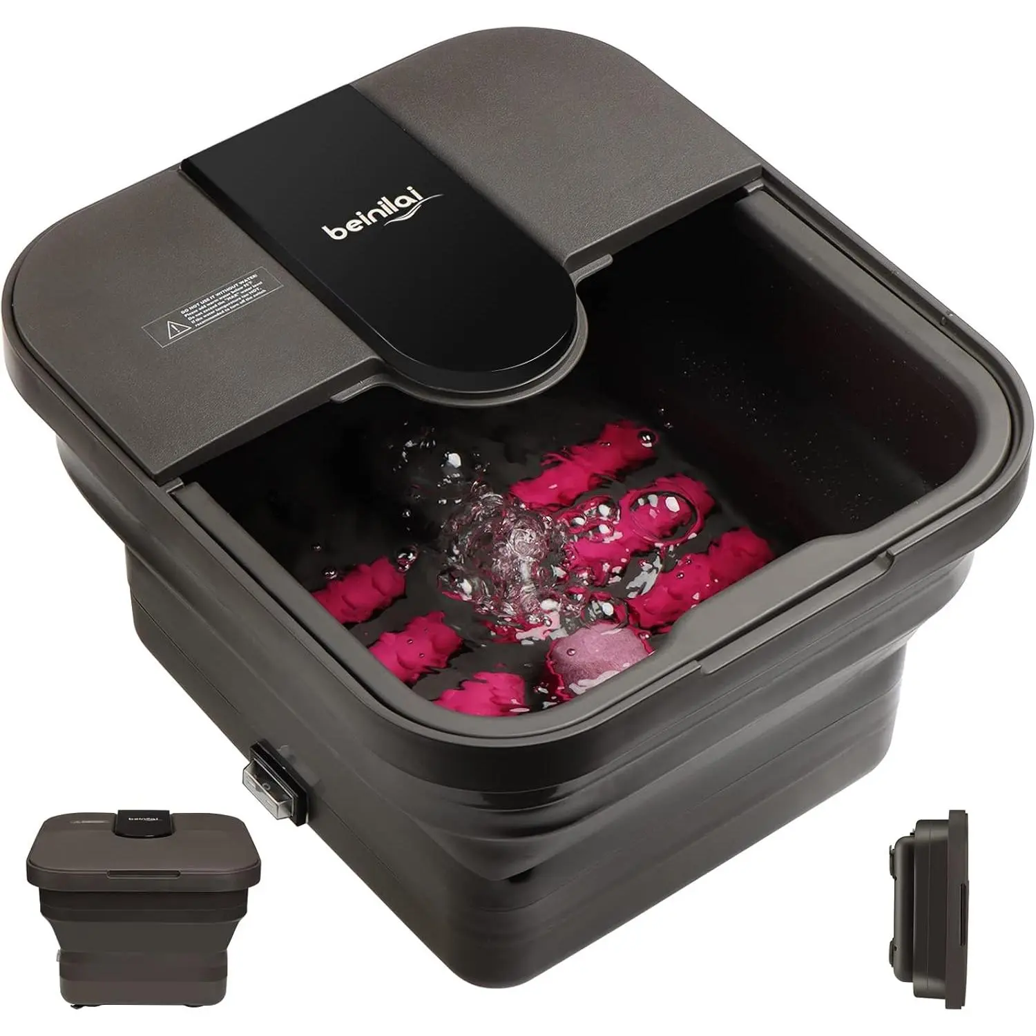 Collapsible Foot Spa,Foot Bath with Heat and Massage and Bubble Jets,Foot Soak Tub with Six Non Motorized Rollers,Acupressure Massage Points,Red Light and Removable Pumice Stone