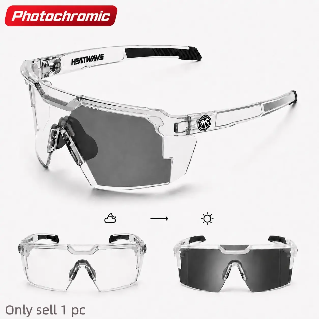 Photochromic Sports Glasses - Lightweight UV400 Cycling Sunglasses with Anti-Slip Nose Pads, Wide Vision Outdoor Eyewear for Running, Hiking, Fishing & Riding, Road Cycling Gear