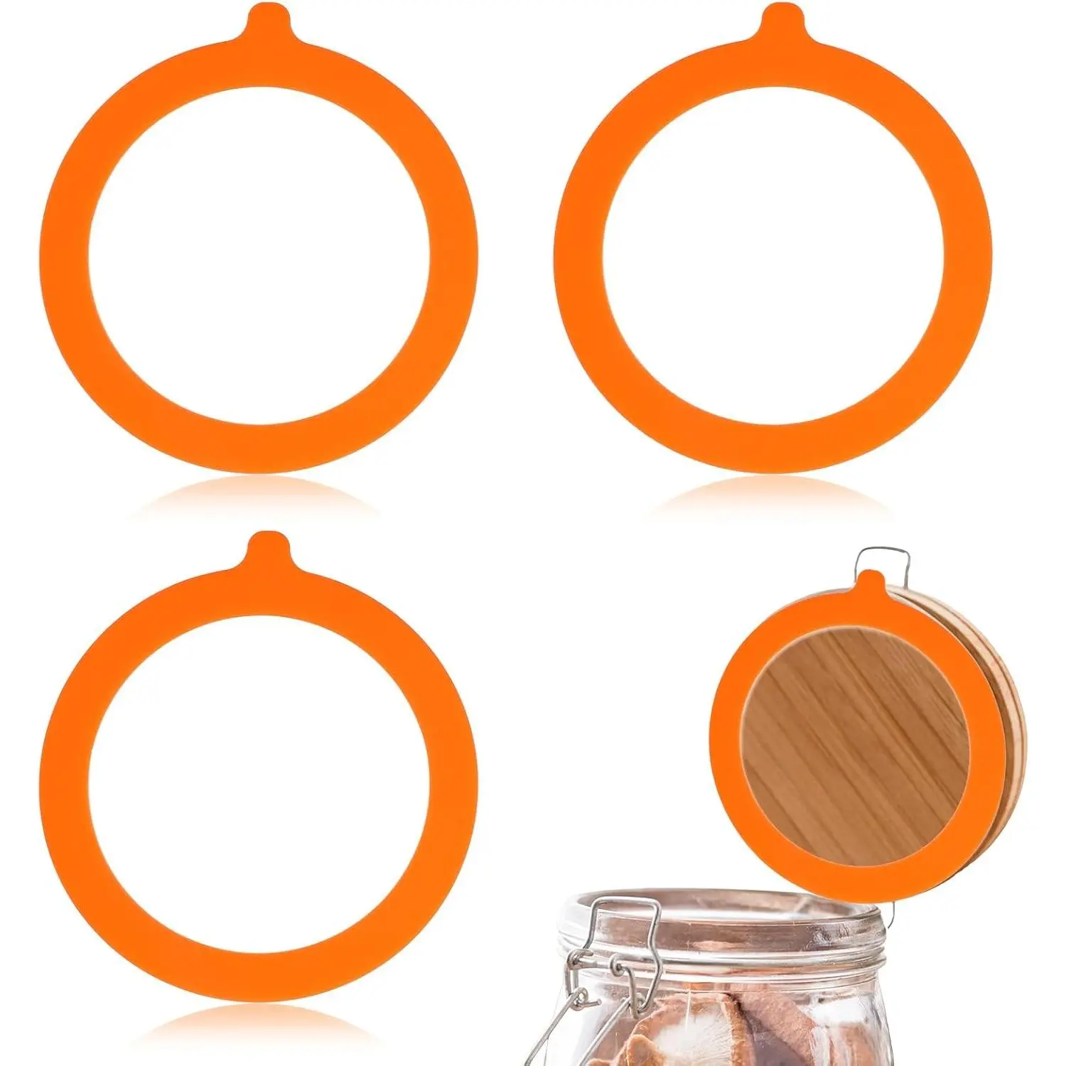 4 PCS Rubber Seals for Glass Jars, Silicone Replacement Gasket, 4.5" Silicone Sealing Ring, Airtight Rubber Seals Rings for Mason Jar Lids (Orange)