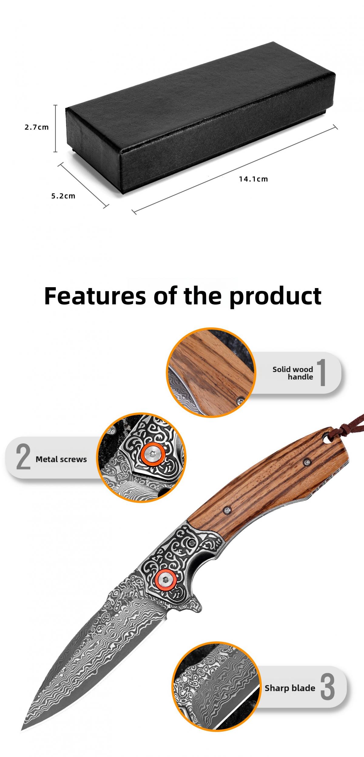 2026 New Outdoor Folding EDC Knife High Carbon Steel Blade Wood Handle Compact Knife For Camping Hiking Adventure