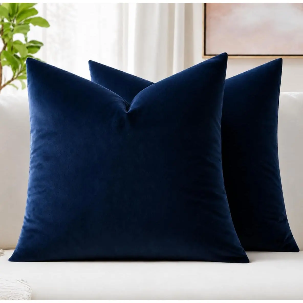 Velvet Throw Pillow Covers 18x18 Inch Pack of 2 Dark Blue