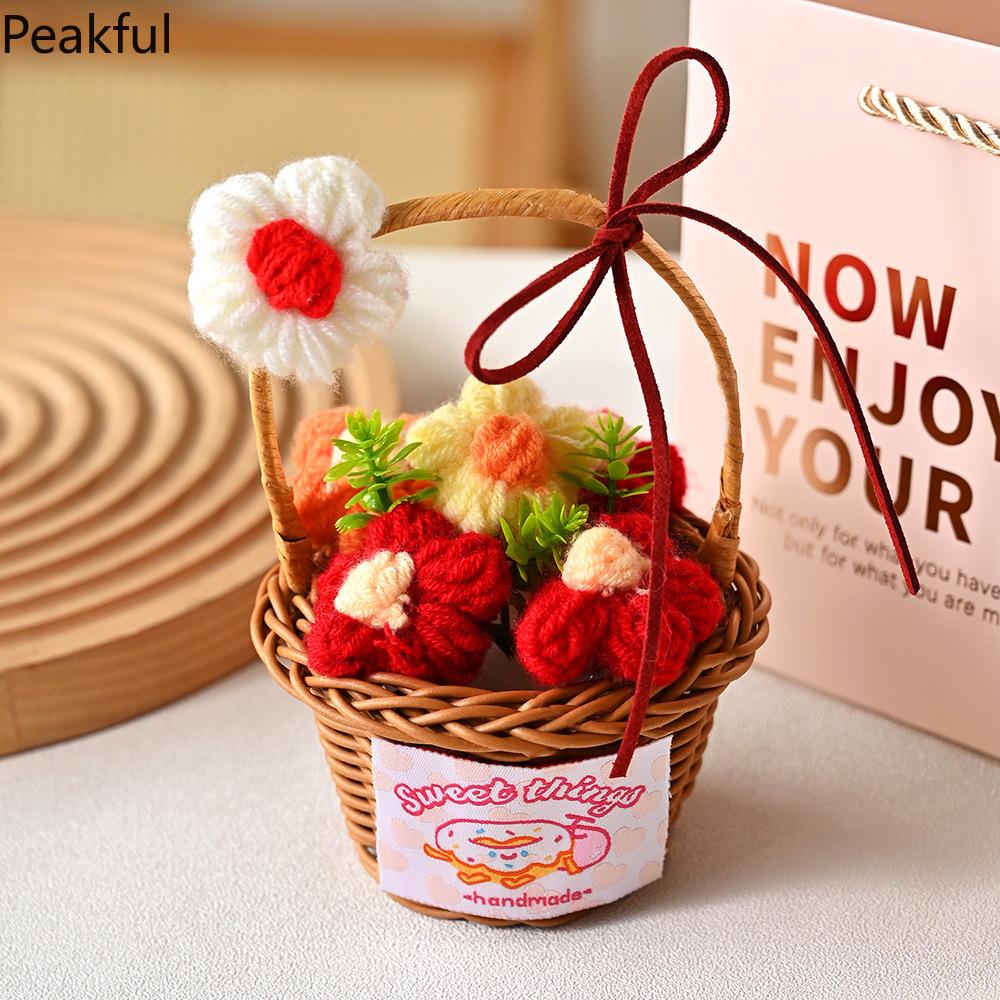 1/2PC Knitted Flower Bouquet – Handmade Crochet Decorative Basket, Beautiful Potted Plants for Home Decor, Perfect Gift for Mother’s Day, Unique & Heartfelt Decorative Accent