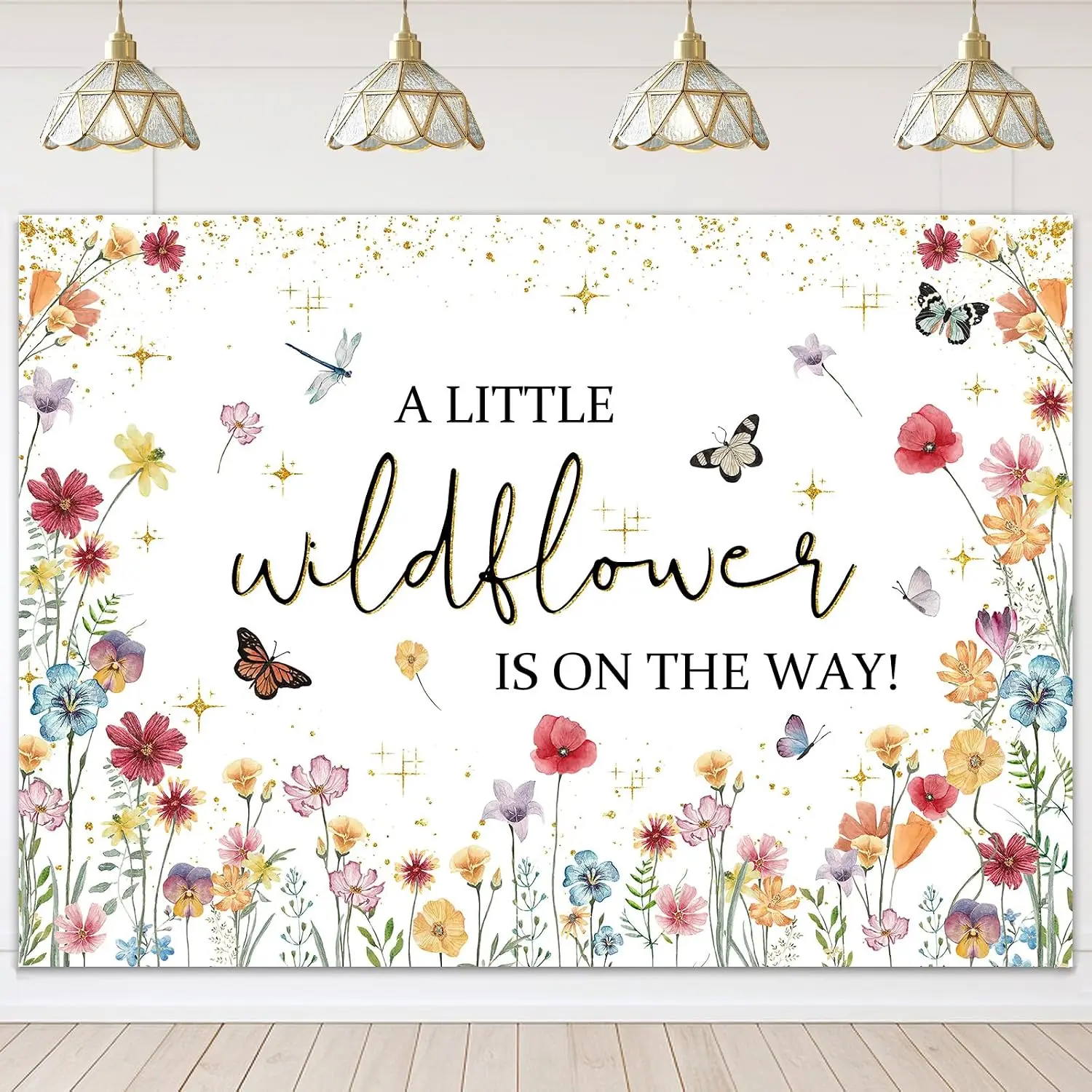 Wildflower  Shower Decorations A Little Wildflower is  The Way  Shower Backdrop Floral Theme  Girls'  Born Photoshoot Background Banner (7x5ft(84x60in))