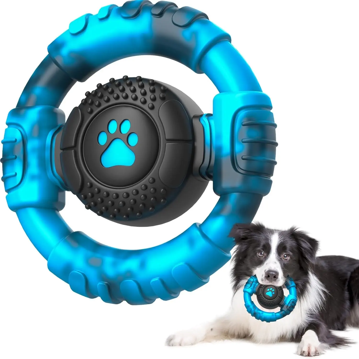 Indestructible Heavy-Duty Steering Wheel Dog Chew Toy Suitable for Large Aggressive Chewers, Squeaker Wheel for Bulldogs & Mastiff Puppies, Tough Chewer Toy for Teeth Cleaning, Grinding for Breed Sizes