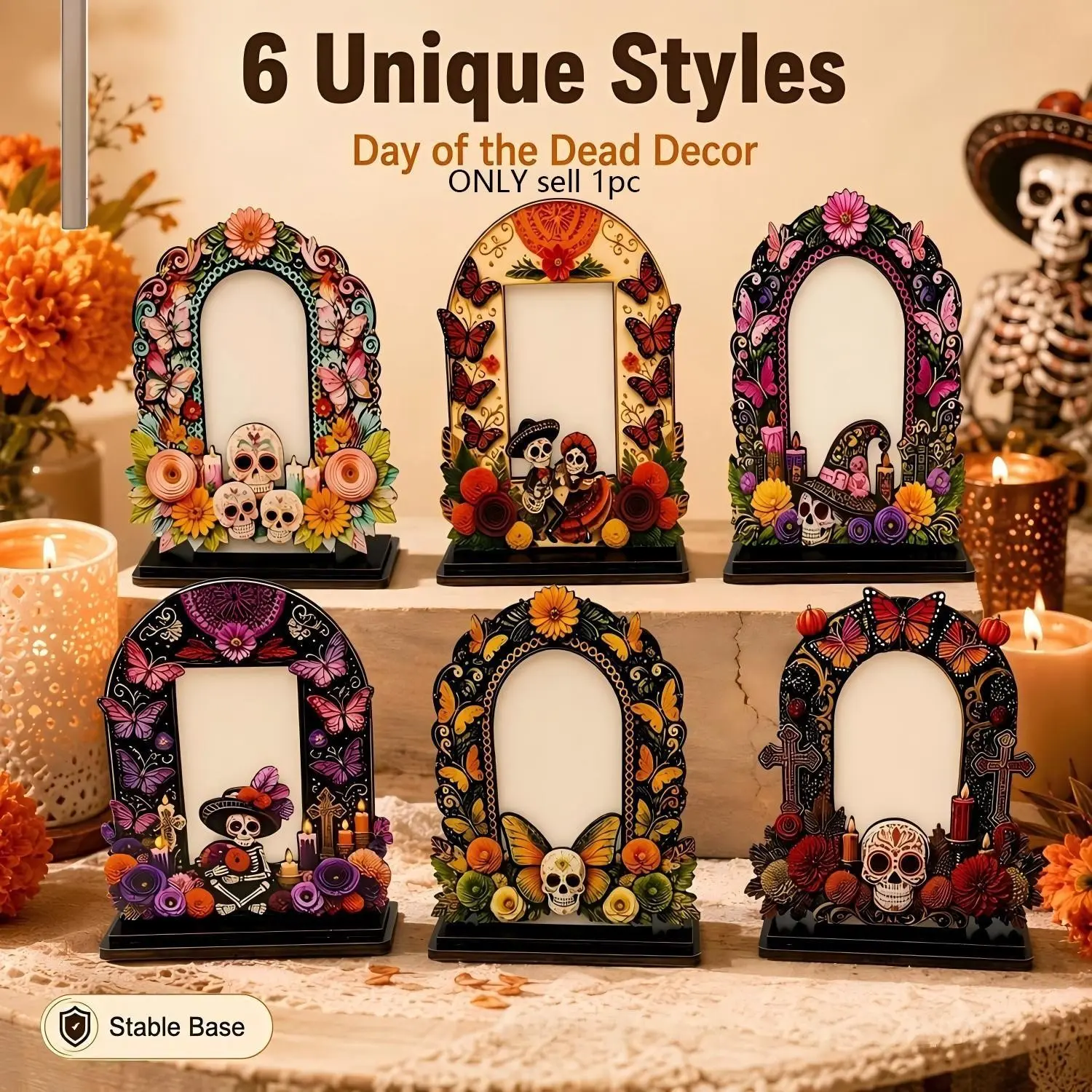 Halloween Wooden Photo Frame Ornament, Family Memorial Festival Decor, Handmade Craftsmanship, Perfect for Displaying Loved Ones' Photos