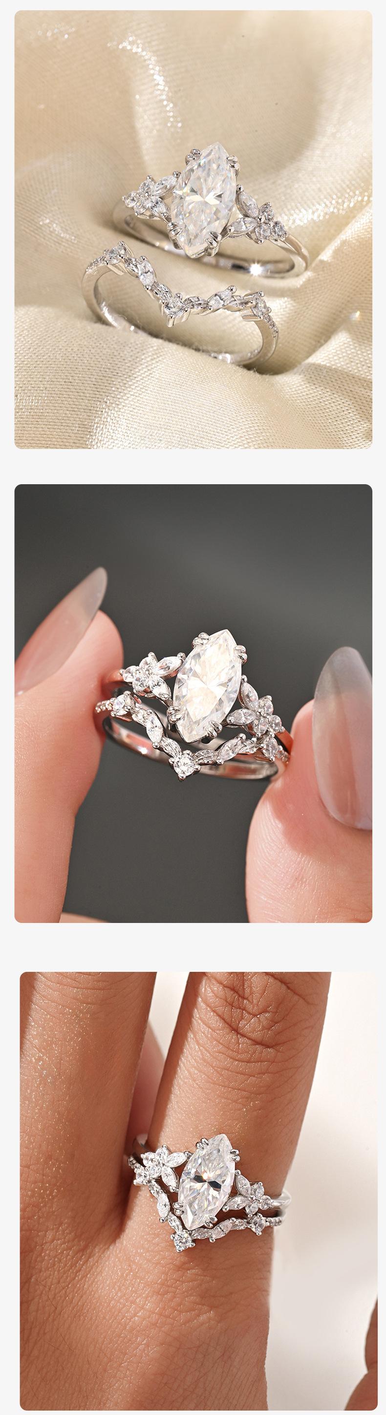 Marquise Cut 2.0CT D VVS1 Color Lab-Created Moissanite Ring S925 Sterling Silver 18K Gold Plated Jewelry for Women Engagement Wedding Lady's Gift Luxury, Light Luxury Fashion High-end Niche Birthday Gift, Exclusively Designed for Ladies