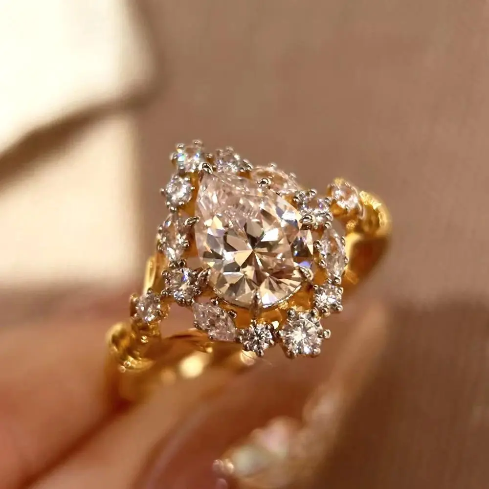 Vintage Moissanite Ring for Women, 1.5CT Pear Cut S925 Sterling Silver Wedding Band, Fine Promise Jewelry Gift, Vvs1 Clarity, Waterdrop Shape, D, Real Moissanite, Meaningful Gifts, 10G, Excellent