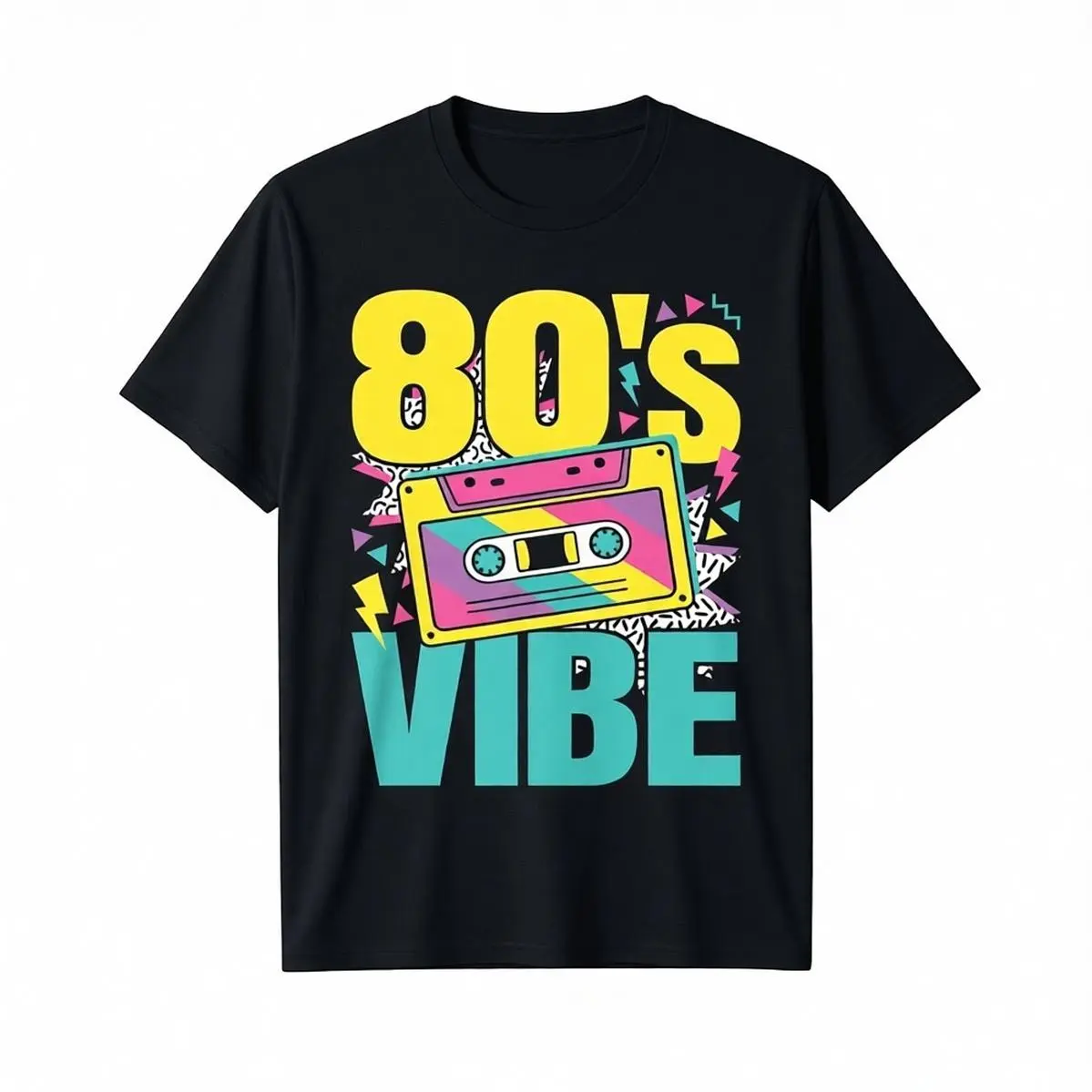 Men's Retro 80's Vibe Colorful Big T-Shirt - Short-Sleeve Cotton Basic Top for Party Wear