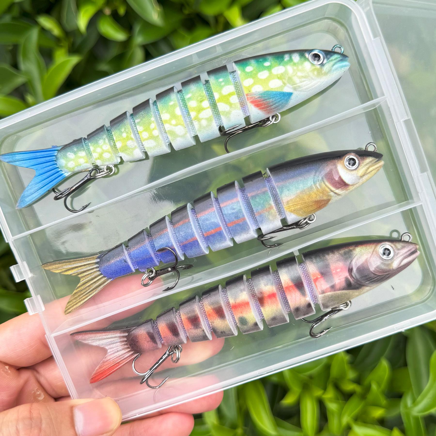 3-pack Multi-Jointed Fishing Lures Kit 8-Segment Minnow & Pencil Hard Baits Realistic Sinking Swimbaits Durable Sharp Hooks Lifelike Action for Freshwater Saltwater Trout Bass Fishing Outdoor Angling Tackle Gear