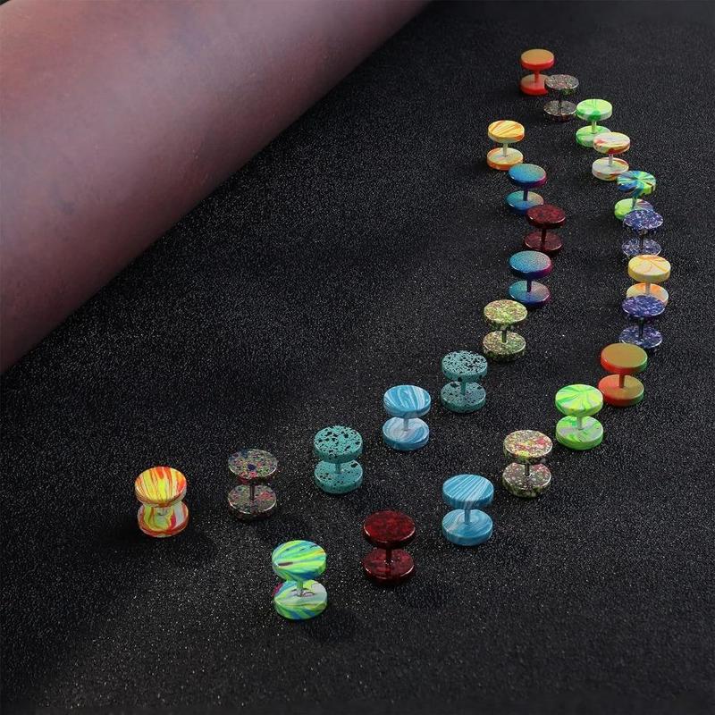 MILACOLATO 12 Pairs Stainless Steel Faux Gauge Earrings Stud Earrings for Men Women Cheater Fake Ear Plugs Gauges Tunnel Daily