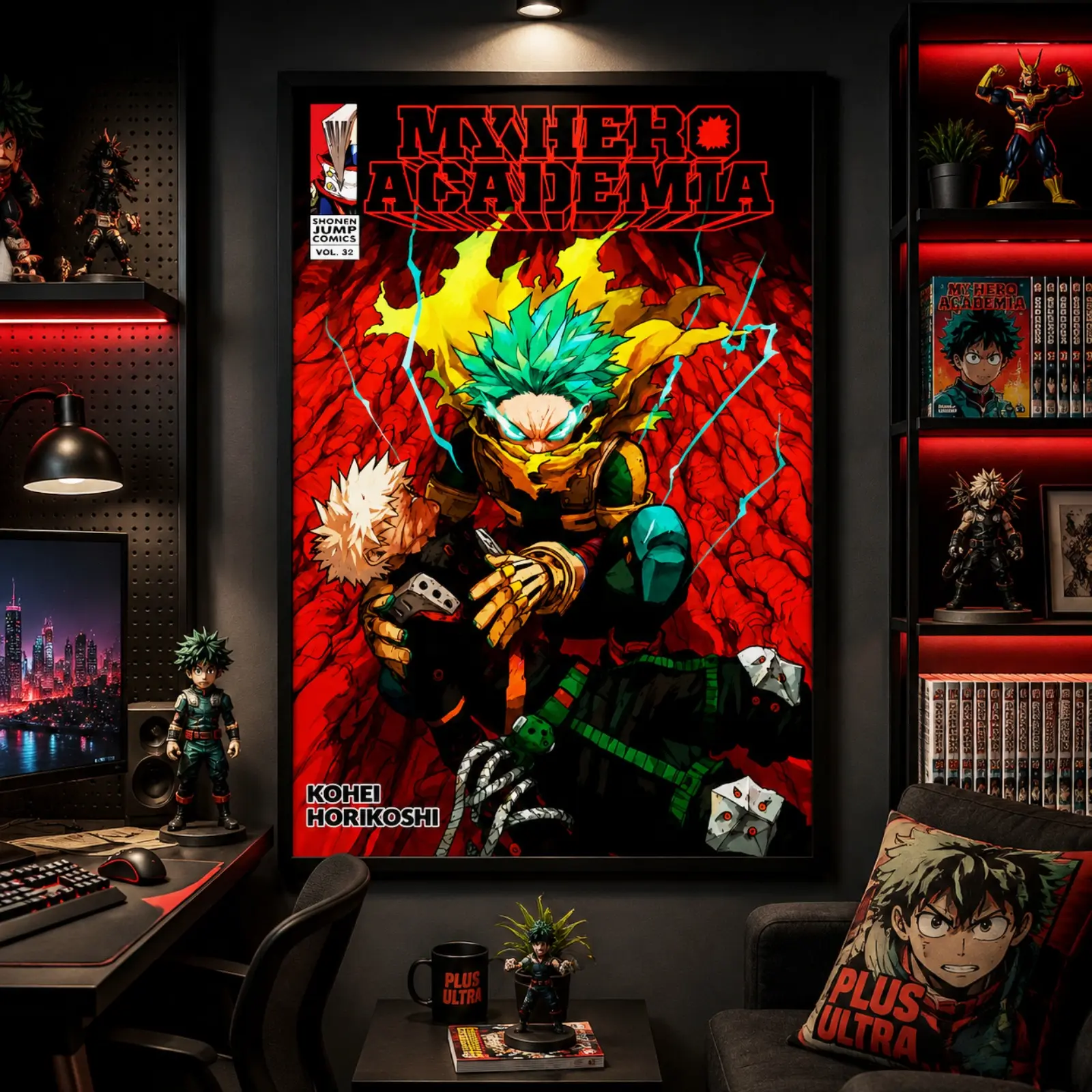 Black Framed My Hero Academia Artistic Anime Manga Canvas Wall Art - HD Quality Deku Character Print, Home Decor for Bedroom, Gaming Room, Anime Fans