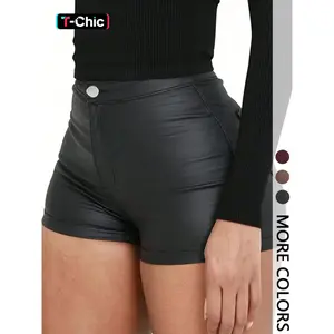 Women's Plain Minimalist  Smooth High-Waisted Button Closure Shorts, Fitted Casual Style, 1 Piece, Perfect for Everyday Wear, Womenswear, Basic