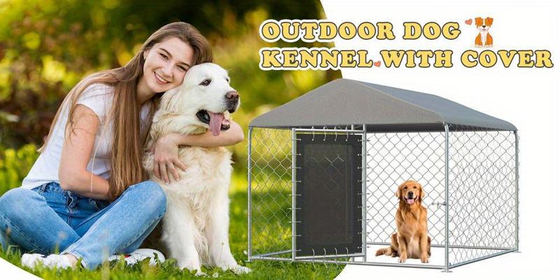 6'x6' Outdoor Dog Kennel Dog Run Fence, Large Dog House Pen Enclosure with Secure Lock and Wateproof Sunproof Cover