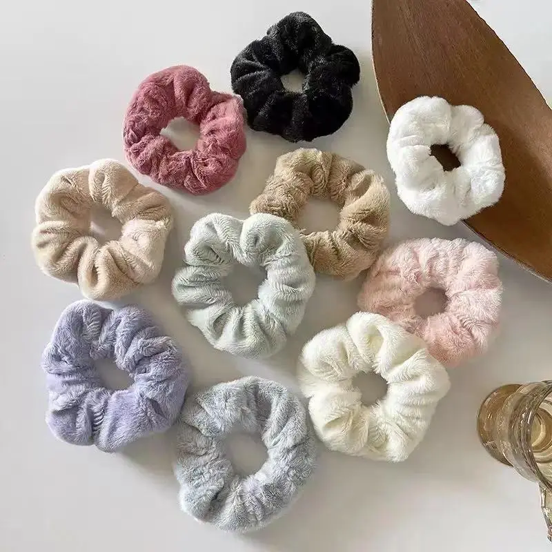 10-Pack Fluffy Fuzzy Scrunchies for Women, Soft Elastic Hair Ties, No Damage Hair Bands, Y2K Plush Hair Accessories Set for Thick and Thin Hair, Daily Hairstyles, Ponytail and Casual Wear