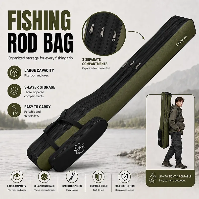 1pc 3-Layer Fishing Gear Backpack, Portable Foldable Bait Storage Bag, 150cm New Fishing Equipment, Convenient and Durable Design
