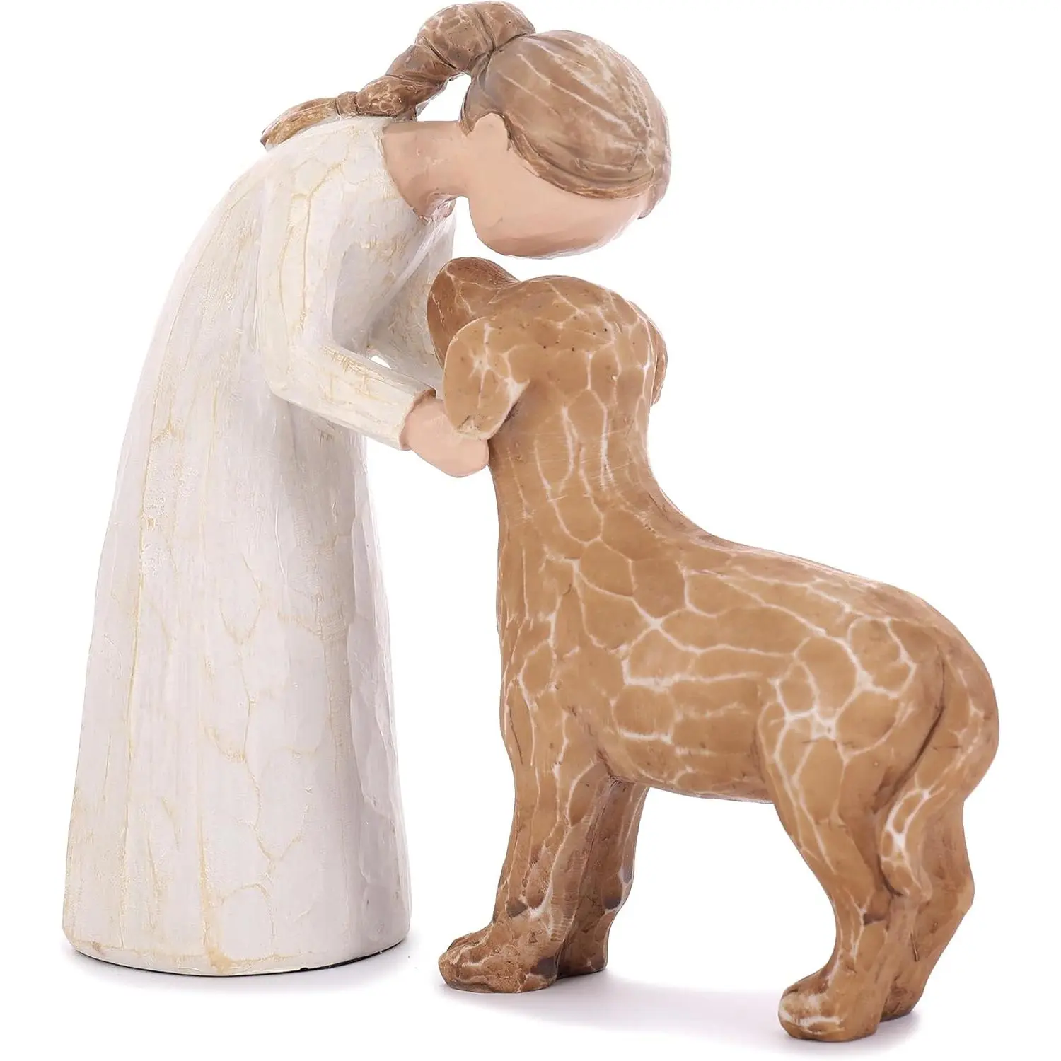 Classic Dog Sculpture Home Decor Cute Resin Woman and Dog Statue Decoration for Office,Living Room,Bedroom,Home, Memory Gifts for Pet Lovers (Brown)