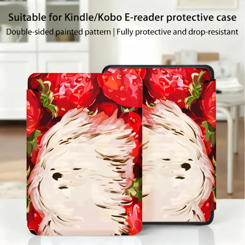 for Kindle/kobo/Tolino Case Strawberry And Dog Pattern for New Kindle 11Th 2019, for Kindle 11th Generation Case for Kindle 11Th (2022/2024), 6-Inch, 7-Inch Kindle Paperwhite 12Th Generation 2024 Vision Color (2024) /Vision 6 (2021）/Shine Color (2024), Fa