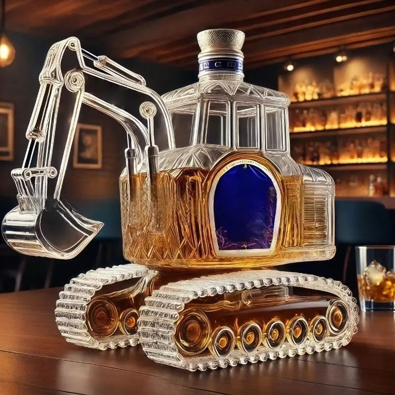 3D Sculpted Excavator Glass Decanter, Unique Whiskey Bottle for Home Bar, Drink Accessories, Great Gift for Whiskey Lovers, Collectors & Construction Enthusiasts