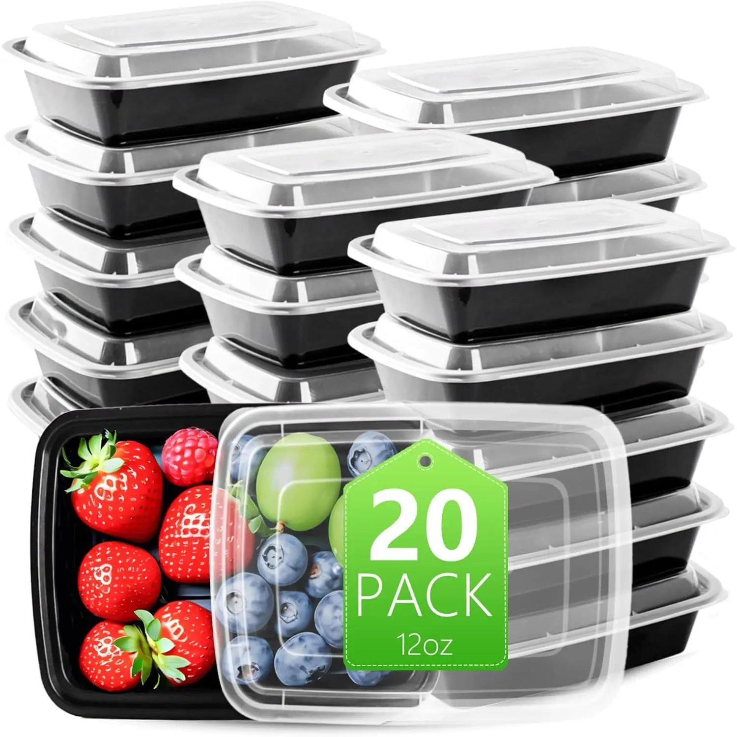 [20 value pack single  compartment 12oz MINI Meal Prep  Storage Containers -   Lunch bento Box with  - Spill proof, Microwave, Dishwasher and Freezer Safe