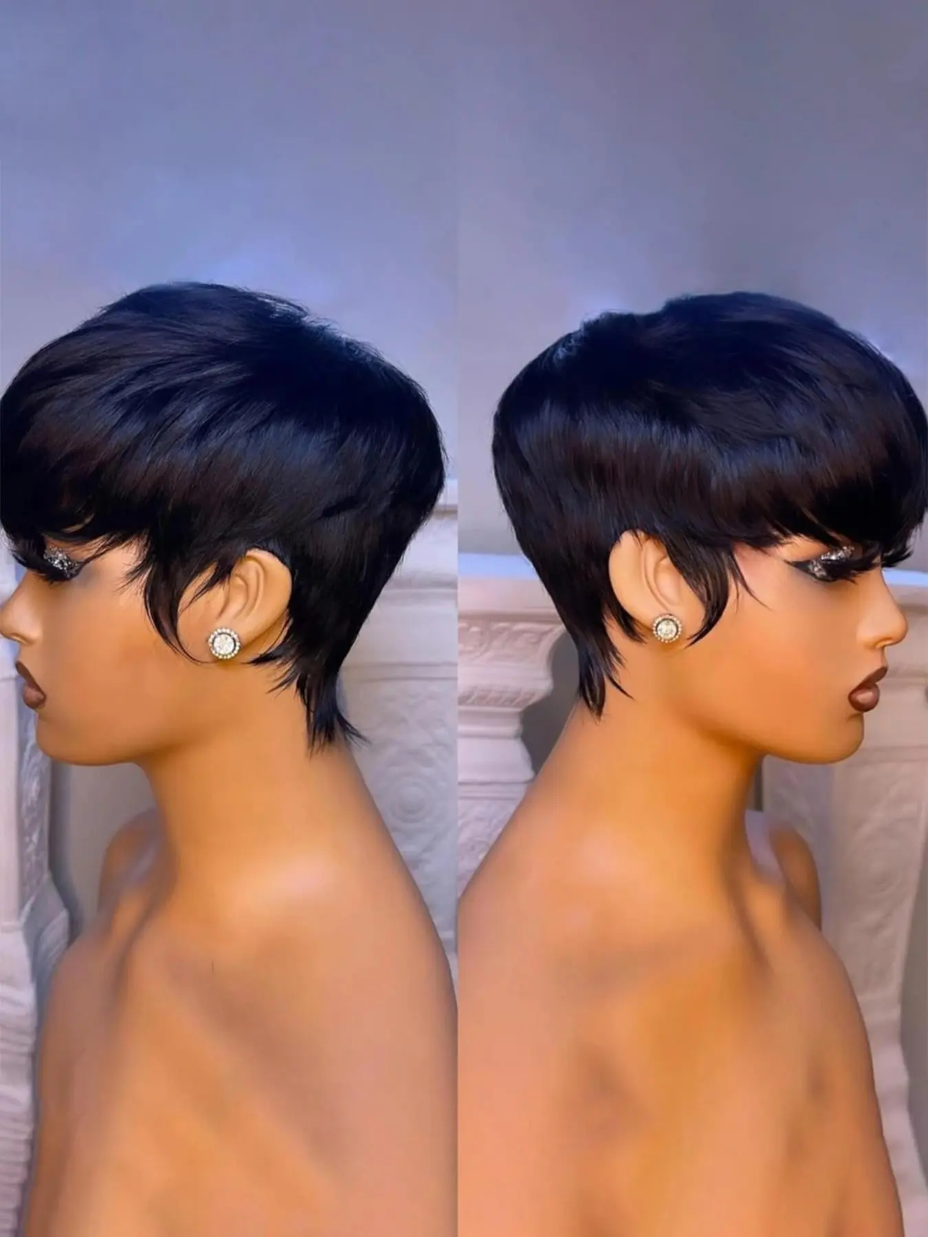 Straight Human Hair Wig for Women Pixie Cut Full Machine Made Wig 150% Density 6 Inch Wig Ideal for Daily Use and Special Occasions like Christmas and New Year Party