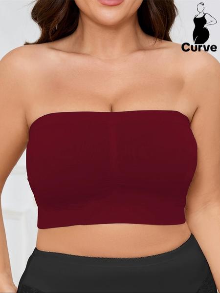 【Plus Size】 Solid Color Strapless Crop Tube Bra, Casual Comfortable Breathable Seamless Bra for Daily Wear, No Padding,Women's Lingerie for All Seasons