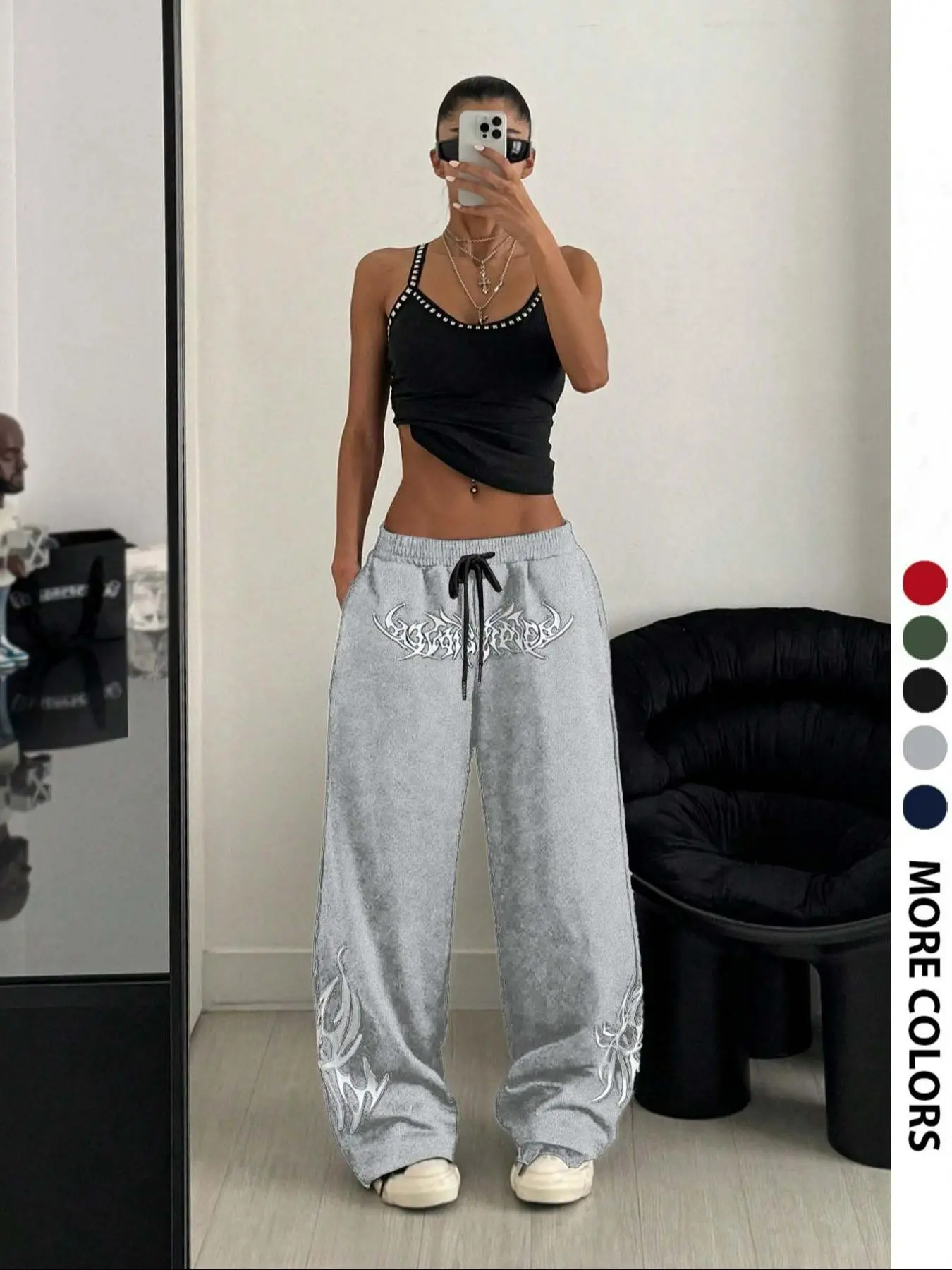 Women's Casual Sporty Long Pants, Totem Print Sweatpants, Drawstring Wide Leg Loose Fit, Four-Season Fashion Women's Pants