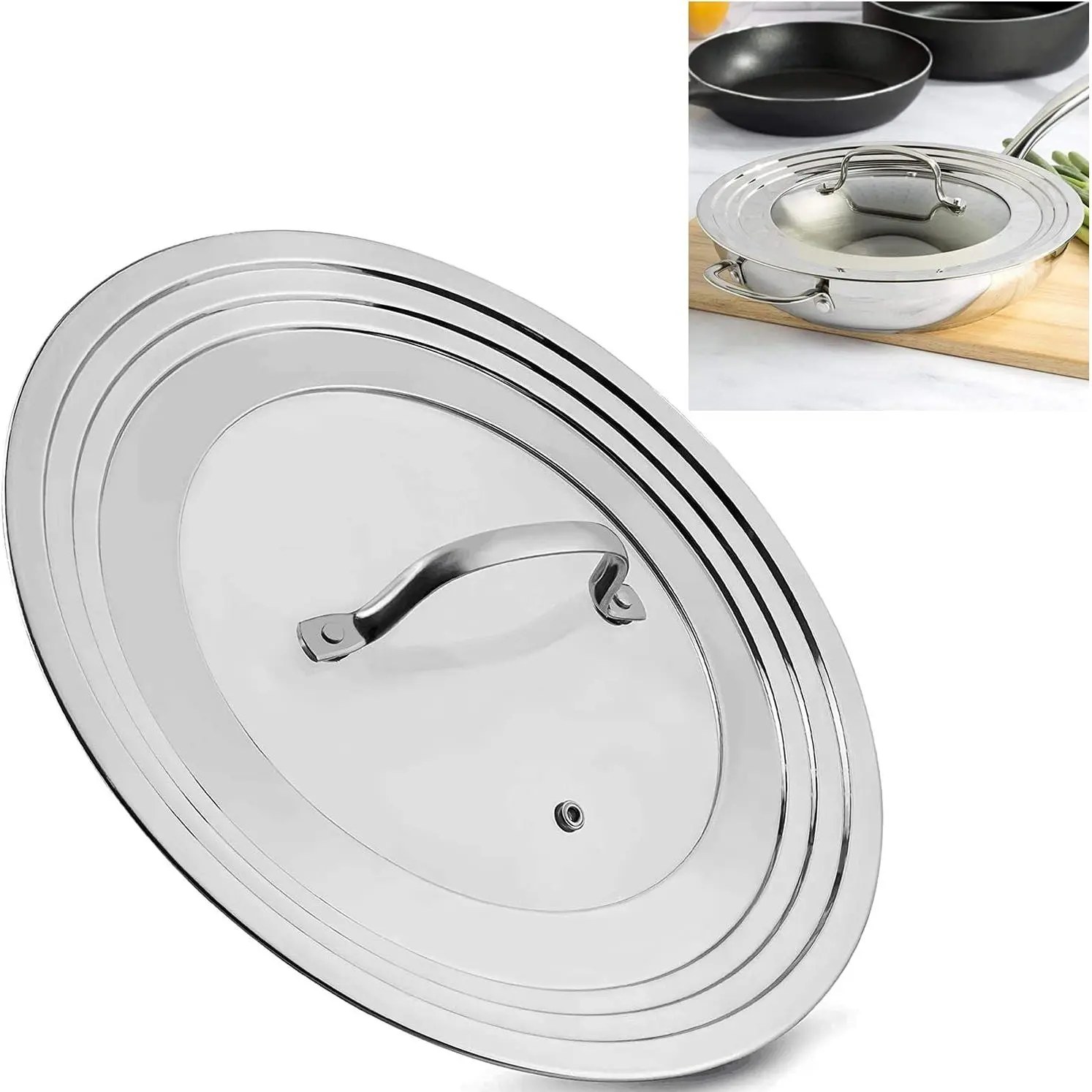 Stainless Steel  Lid for Pots, Pans and Skillets - Fits 7" to 12" Pot and Pans - Tempered Glass with Stainless Steel Rim  Frying Pan Cover and Cast Iron Skillet Lid
