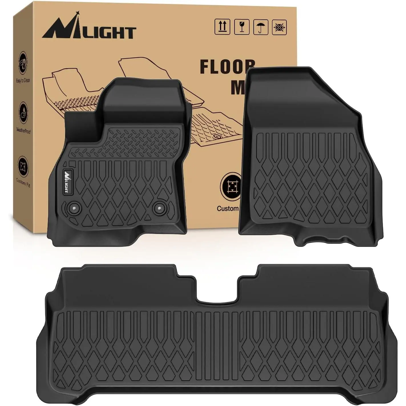 Nilight TPE Containment Car Floor Mats for Chevy Bolt EUV 2022-2024, Vehicle-Specific CNC-Cut Custom Fit, All-Weather Heavy-Duty Liners with Clips, Durable Harmless Easy-to-Clean Seamless Protection